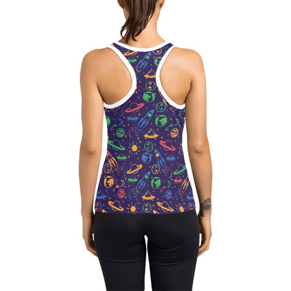 UFO Space Rocket Print Design LKS302 Women's Racerback Tank Top