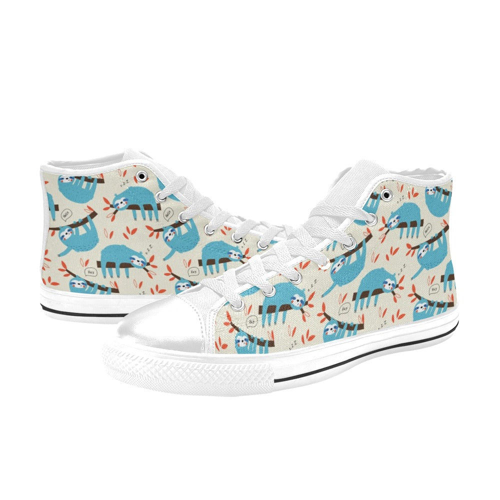 Sloth Print Design LKS3011 High Top Women's White Shoes