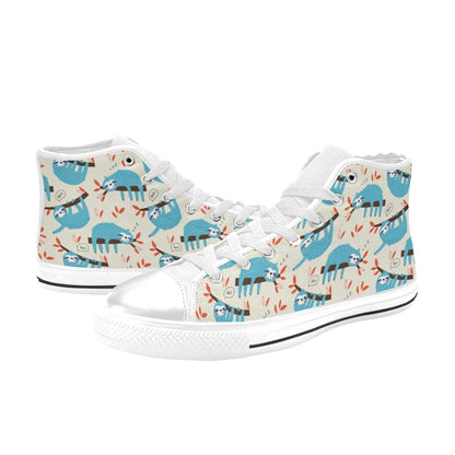 Sloth Print Design LKS3011 High Top Women's White Shoes