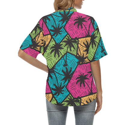 Palm Tree Pattern Print Design PT09 Women's Hawaiian Shirt