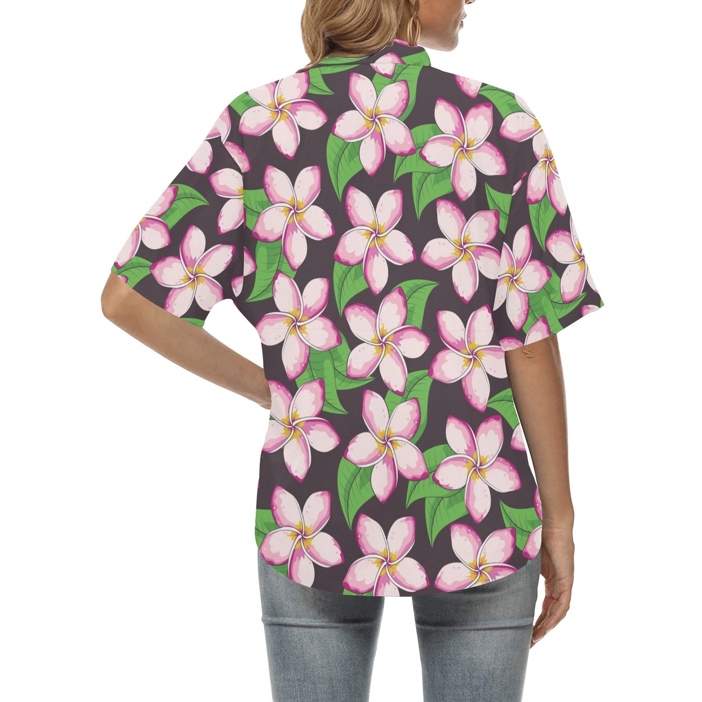 Pink Plumeria Pattern Print Design PM019 Women's Hawaiian Shirt