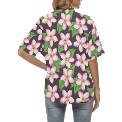 Pink Plumeria Pattern Print Design PM019 Women's Hawaiian Shirt