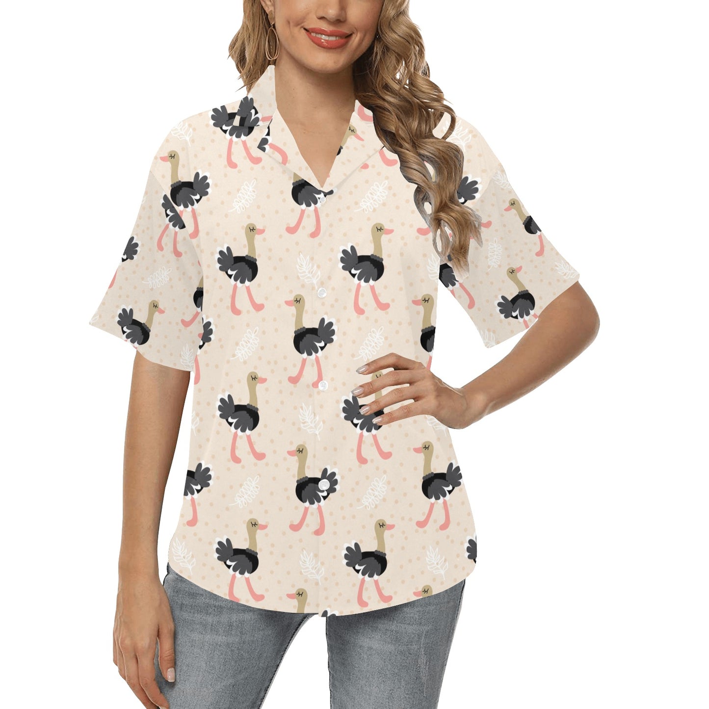 Ostrich Pattern Print Design 02 Women's Hawaiian Shirt