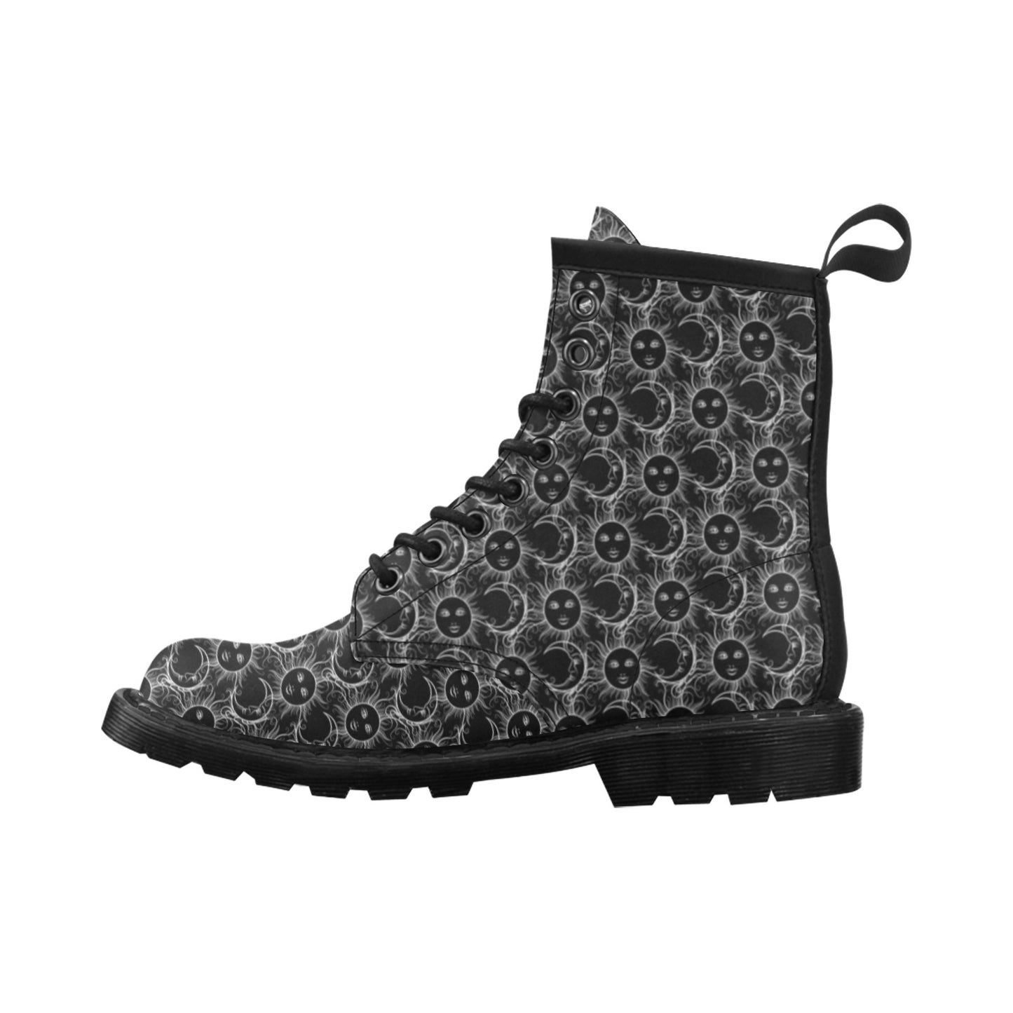Sun Moon White Design Themed Print Women's Boots