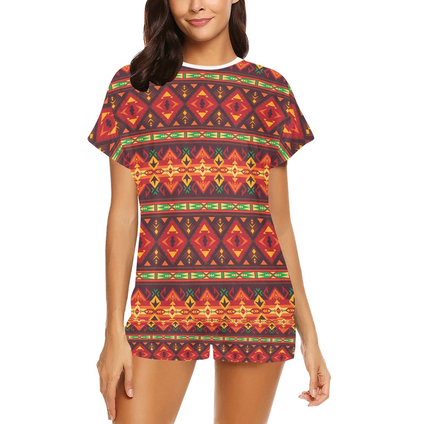 Southwest Pattern Print Design LKS309 Women's Short Pajama Set