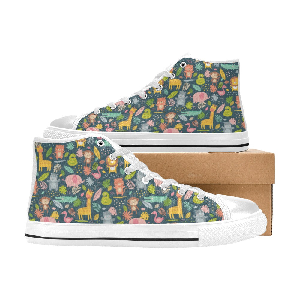 Safari Animal Cartoon Print Design LKS305 High Top Women's White Shoes