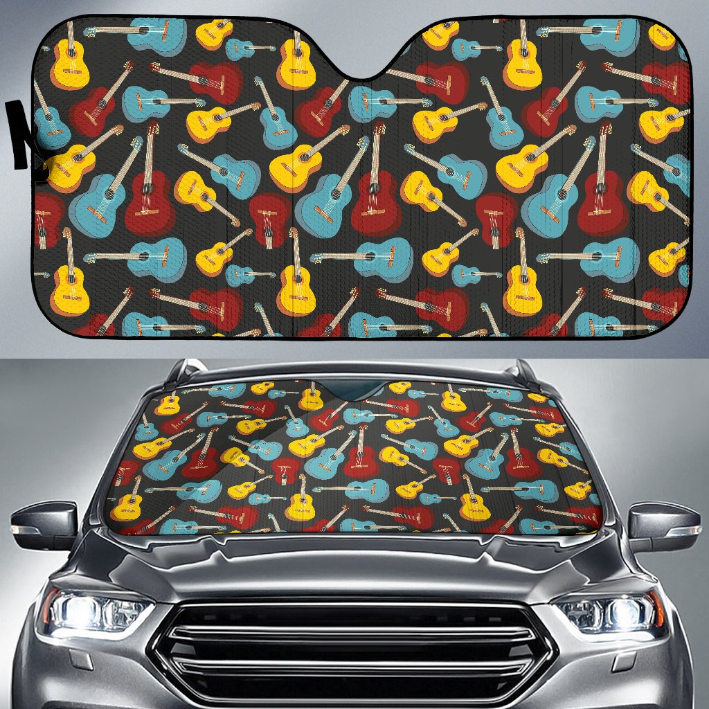 Acoustic Guitar Pattern Print Design 01 Car Sun Shade-JORJUNE.COM