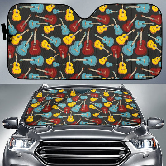 Acoustic Guitar Pattern Print Design 01 Car Sun Shade-JORJUNE.COM