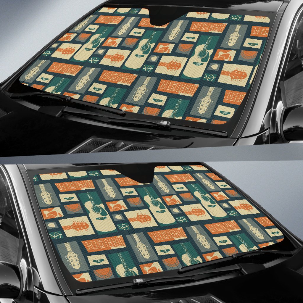 Acoustic Guitar Pattern Print Design 02 Car Sun Shade-JORJUNE.COM