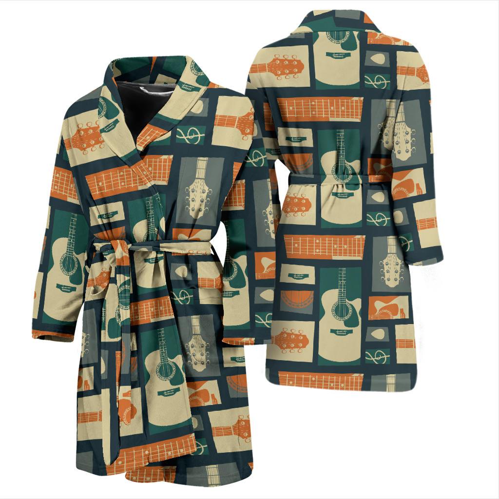 Acoustic Guitar Pattern Print Design 02 Men Bathrobe-JORJUNE.COM