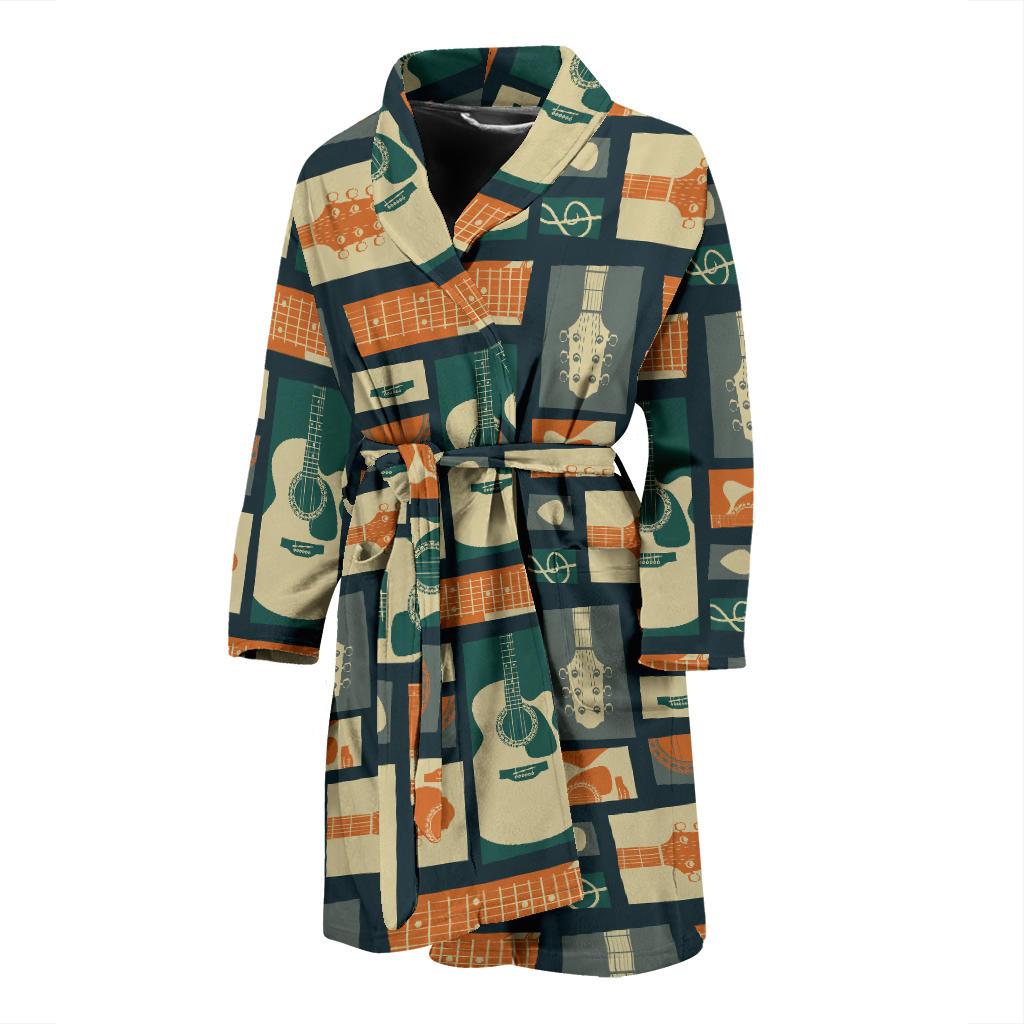 Acoustic Guitar Pattern Print Design 02 Men Bathrobe-JORJUNE.COM