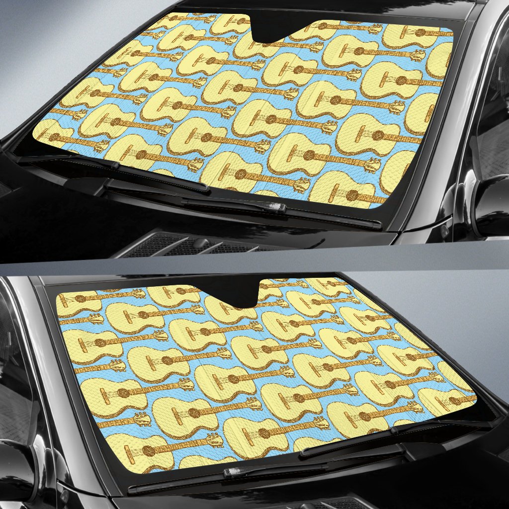 Acoustic Guitar Pattern Print Design 03 Car Sun Shade-JORJUNE.COM