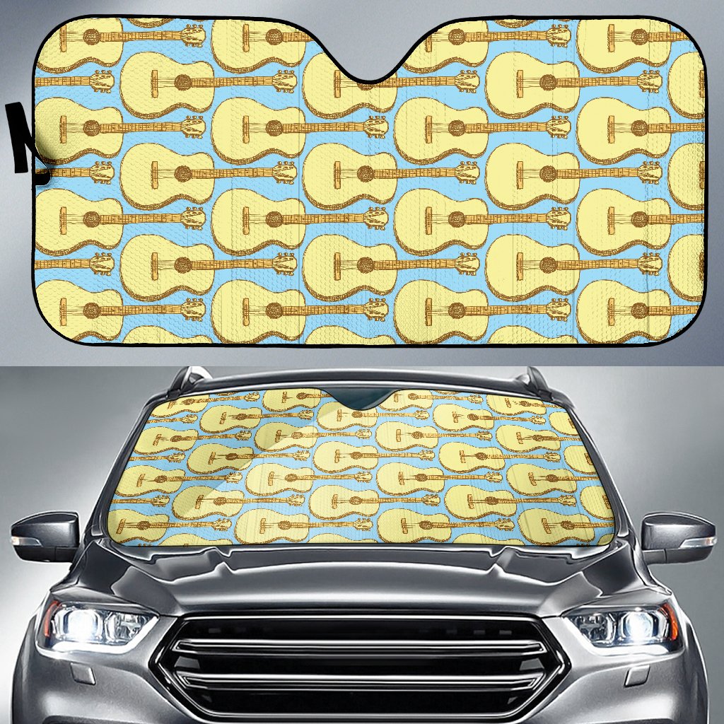 Acoustic Guitar Pattern Print Design 03 Car Sun Shade-JORJUNE.COM