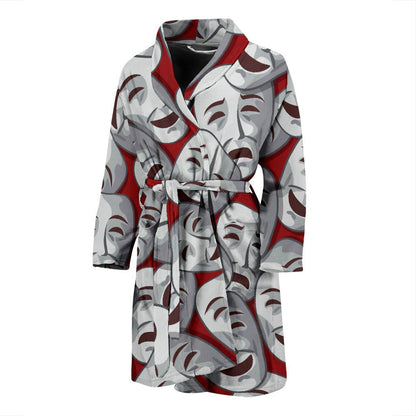 Acting Mask Pattern Print Design 01 Men Bathrobe-JORJUNE.COM
