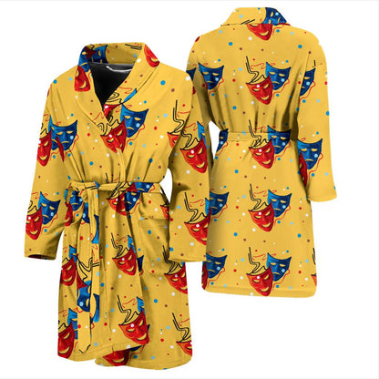 Acting Mask Pattern Print Design 02 Men Bathrobe-JORJUNE.COM