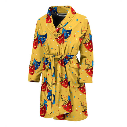 Acting Mask Pattern Print Design 02 Men Bathrobe-JORJUNE.COM