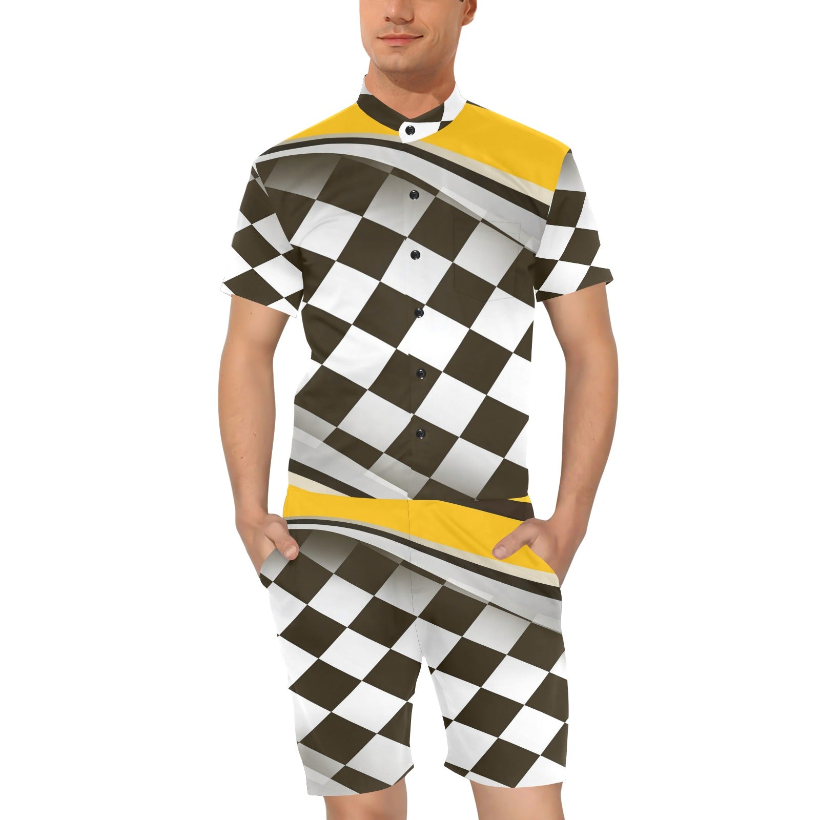 Checkered Flag Racing Style Men's Romper