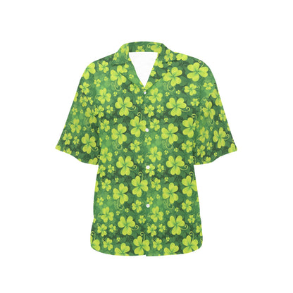 Shamrock Clover Print Women's Hawaiian Shirt