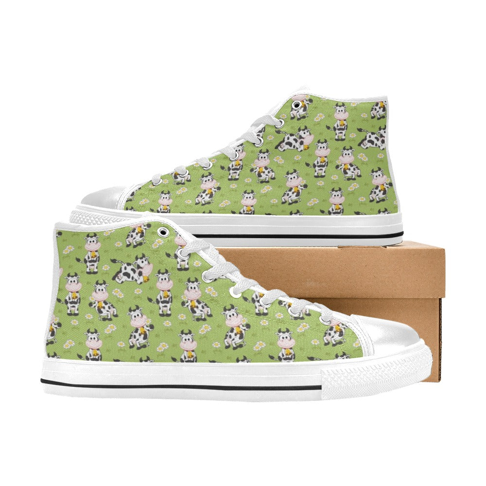 Cattle Print Design LKS401 High Top Women's White Shoes