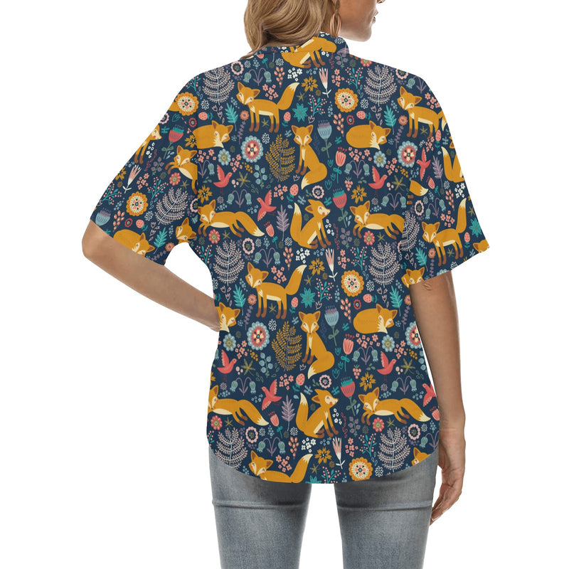 Fox Cute Jungle Print Pattern Women's Hawaiian Shirt