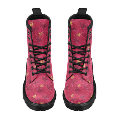 Hibiscus Red Pattern Print LKS308 Women's Boots