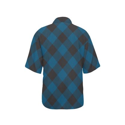 Plaid Blue Pattern Print Design A04 Women's Hawaiian Shirt