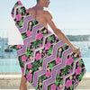 Hibiscus Pink Zigzag Line Pattern Design LKS307 Beach Towel 32" x 71"