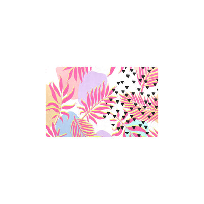 Pink Tropical Palm Leaves Kitchen Mat