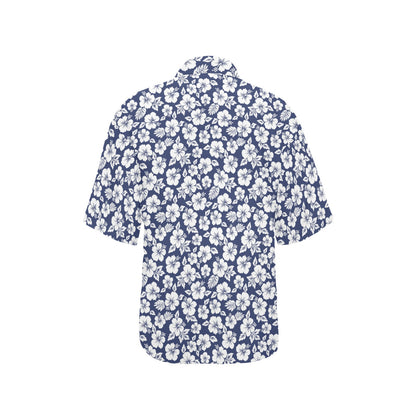 Hibiscus Blue Hawaiian Flower Style Women's Hawaiian Shirt