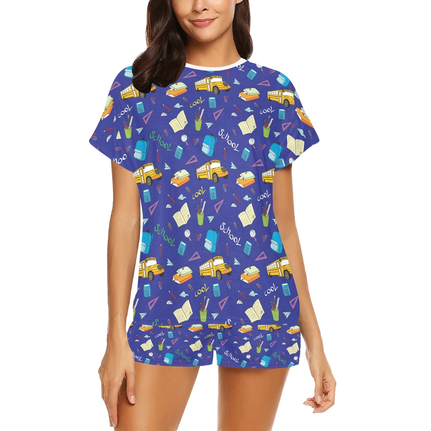School Bus Print Design LKS307 Women's Short Pajama Set
