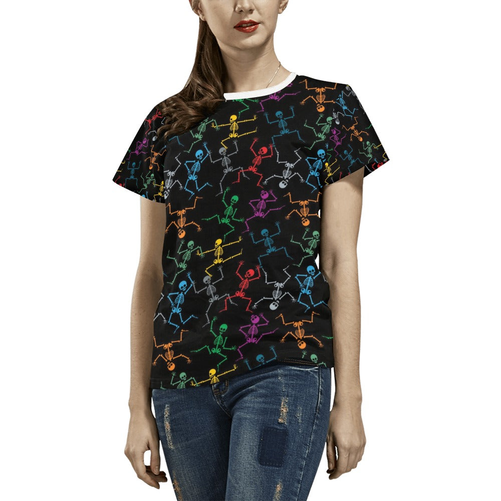 Skeleton Colorful Print Design LKS302 Women's  T-shirt