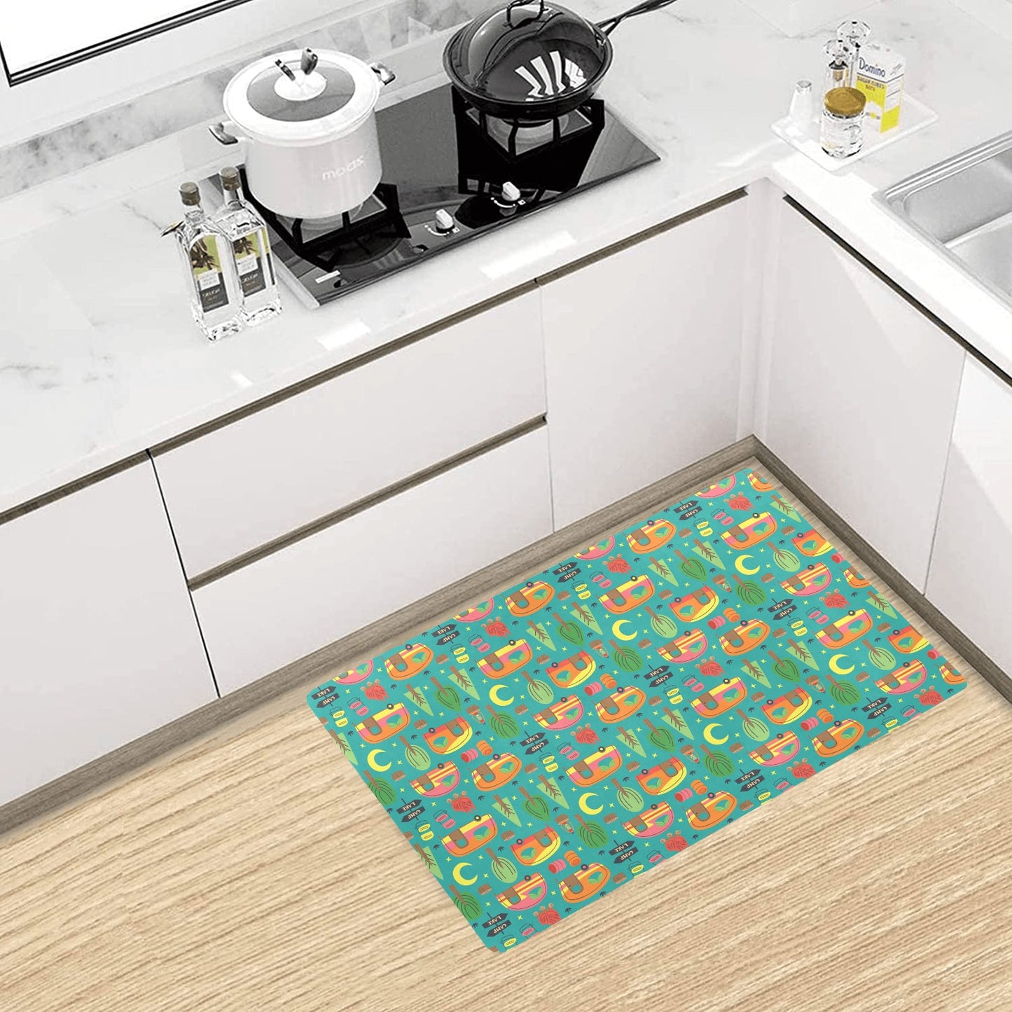 Camping Camper Pattern Print Design 05 Kitchen Mat