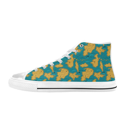 World Map Print Design LKS301 High Top Women's White Shoes