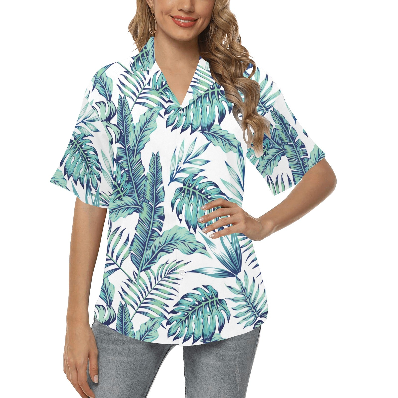 Pattern Tropical Palm Leaves Women's Hawaiian Shirt