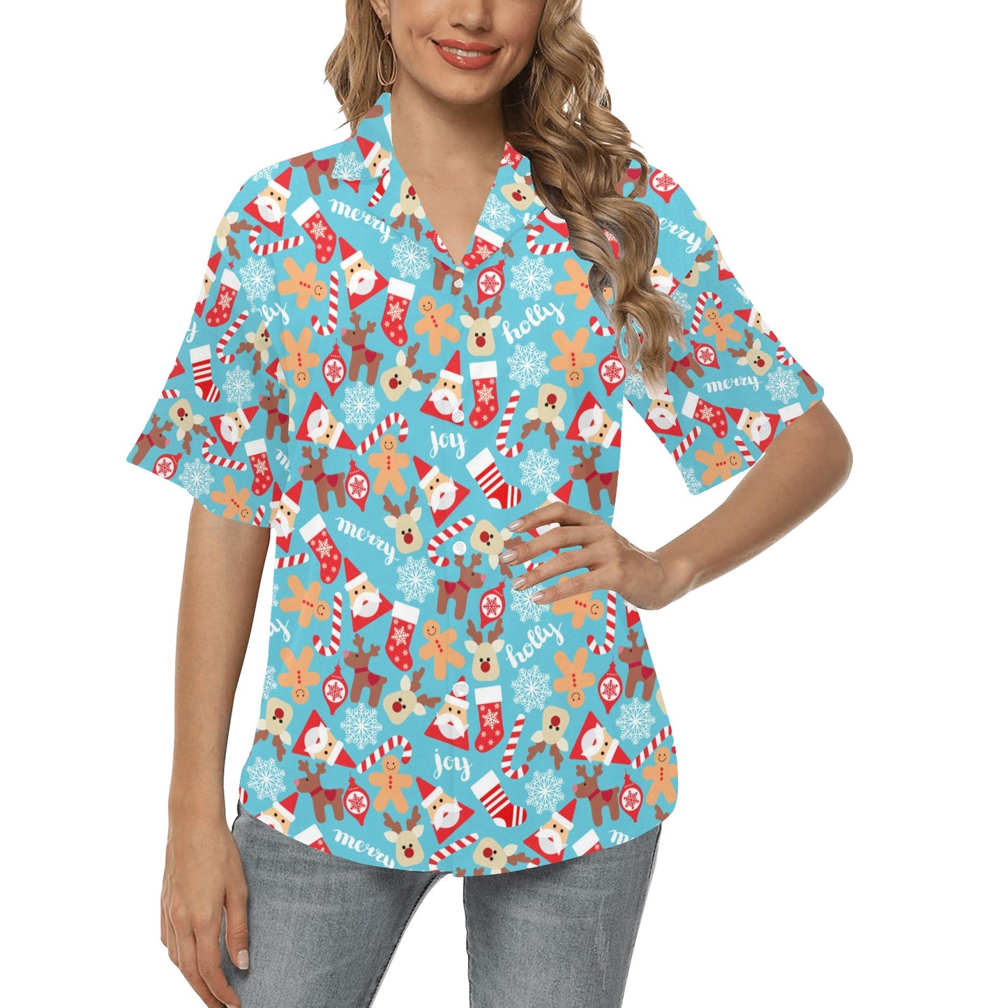 Santa Christmas Themed Print Design LKS306 Women's Hawaiian Shirt