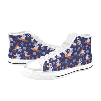 Snowboard Bear Print Design LKS305 High Top Women's White Shoes