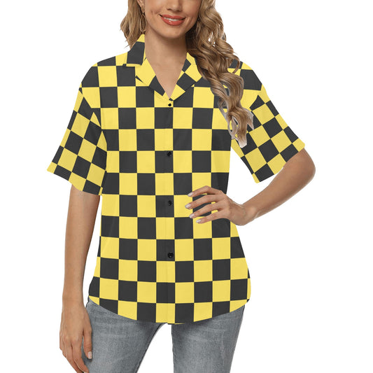 Checkered Yellow Pattern Print Design 03 Women's Hawaiian Shirt