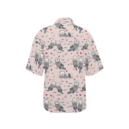 Sea Otter Pattern Print Design 02 Women's Hawaiian Shirt