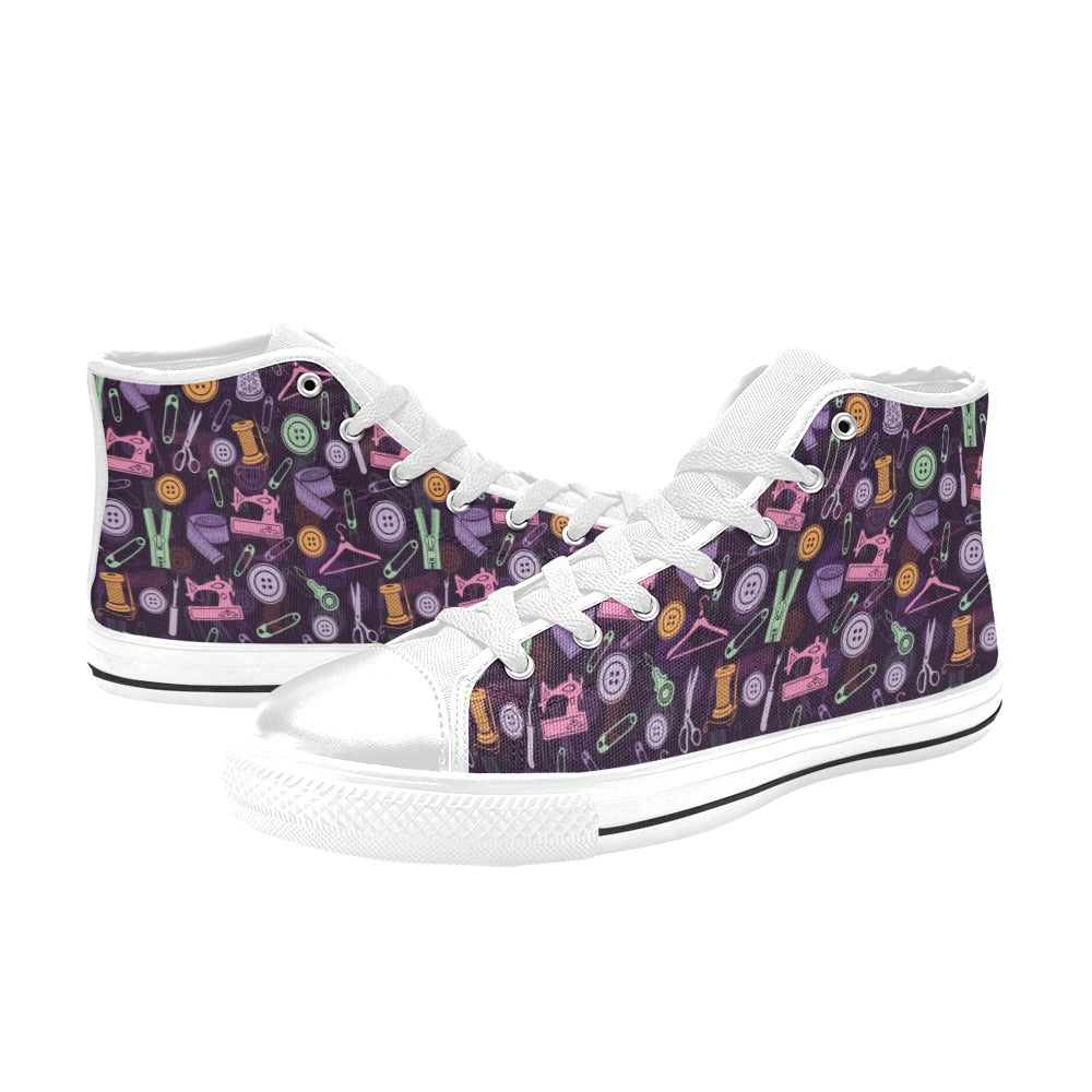 Sewing Equipment Print Design LKS306 High Top Women's White Shoes