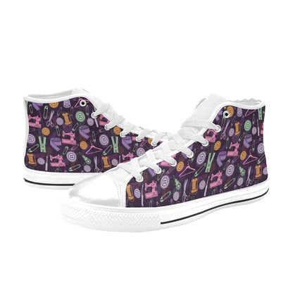 Sewing Equipment Print Design LKS306 High Top Women's White Shoes