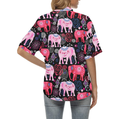 Pink Elephant Pattern Women's Hawaiian Shirt