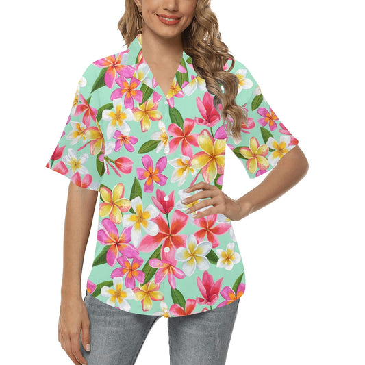 Plumeria Pattern Print Design PM014 Women's Hawaiian Shirt