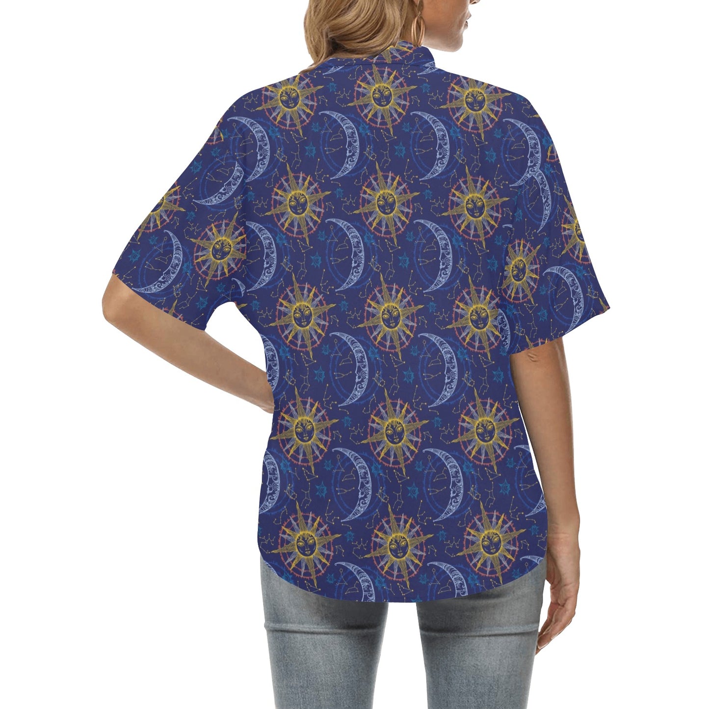 Celestial Moon Sun Pattern Print Design 01 Women's Hawaiian Shirt