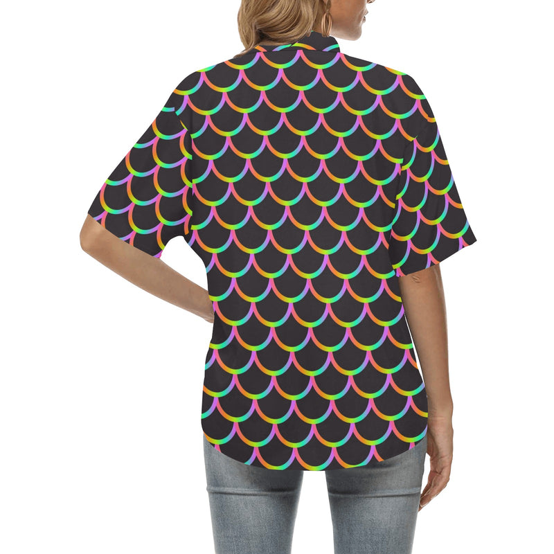 Mermaid Tail Rainbow Design Print Women's Hawaiian Shirt