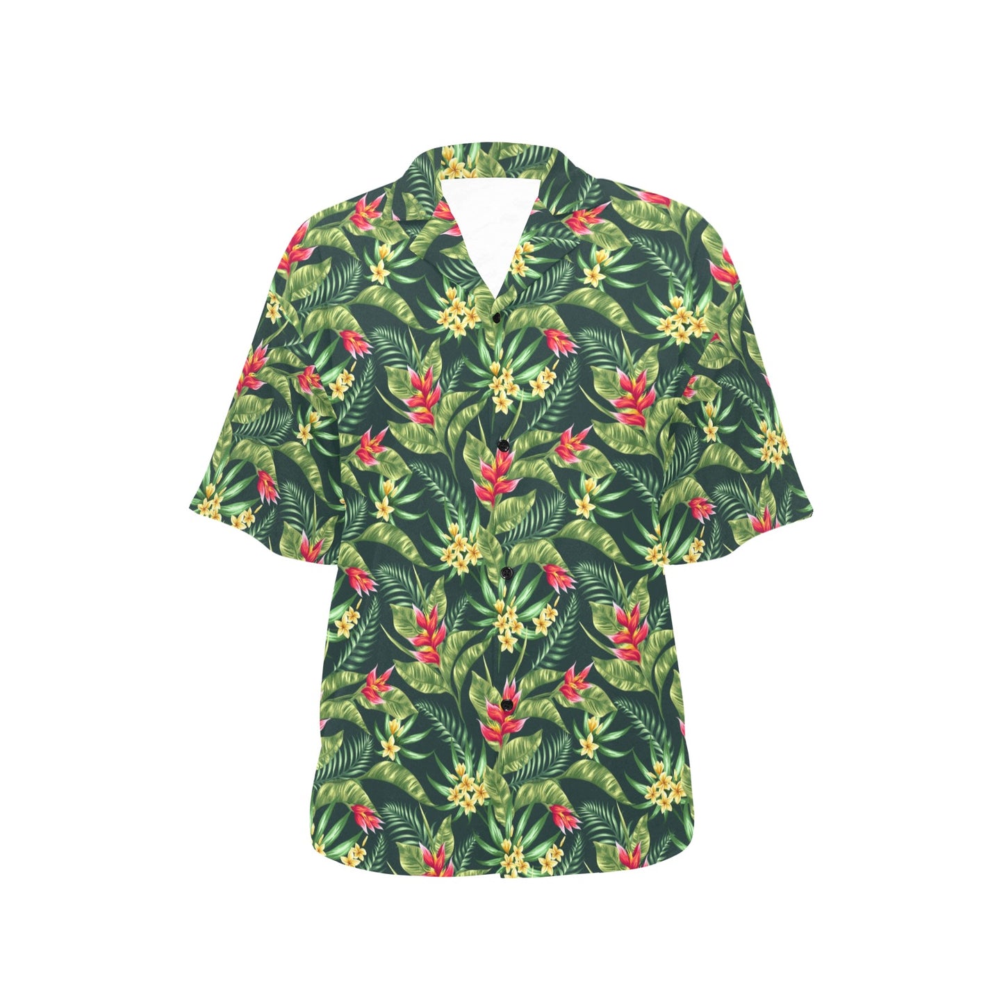 Tropical Folower Red Heliconia Print Women's Hawaiian Shirt