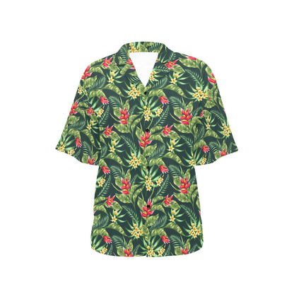Tropical Folower Red Heliconia Print Women's Hawaiian Shirt