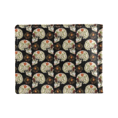 Sugar Skull Flower Design Themed Print Men's ID Card Wallet