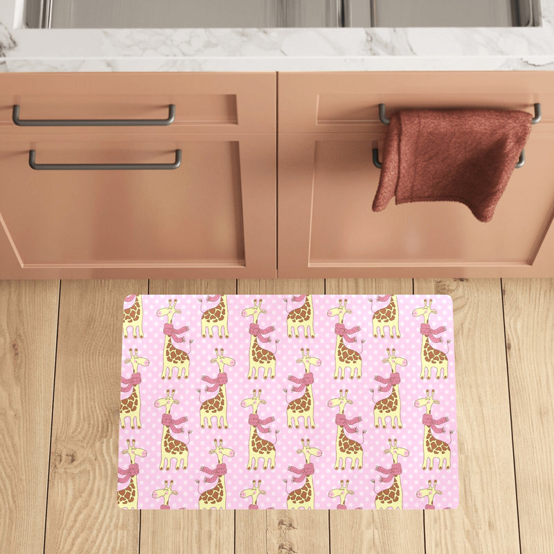 Giraffe Cute Pink Polka Dot Print Kitchen Mat