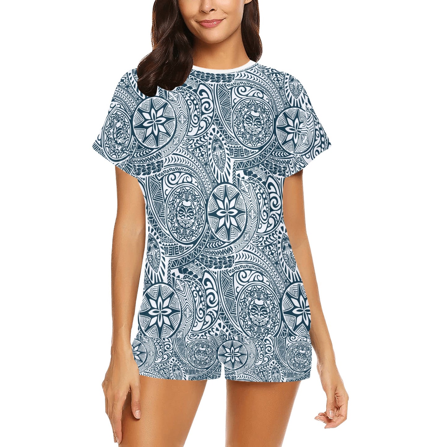 Samoan Pattern Print Design LKS306 Women's Short Pajama Set