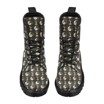 Yin Yang Skull Themed Design Print Women's Boots